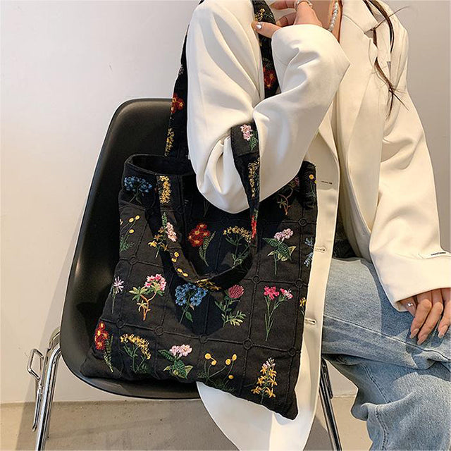 Floral Embroidered Canvas Bag