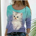 Cat Print Casual T-Shirt