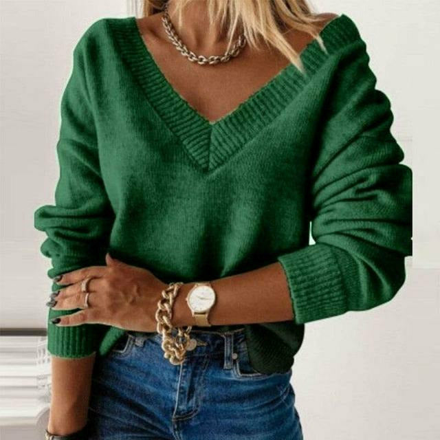 Elegant Solid V-Neck Sweater