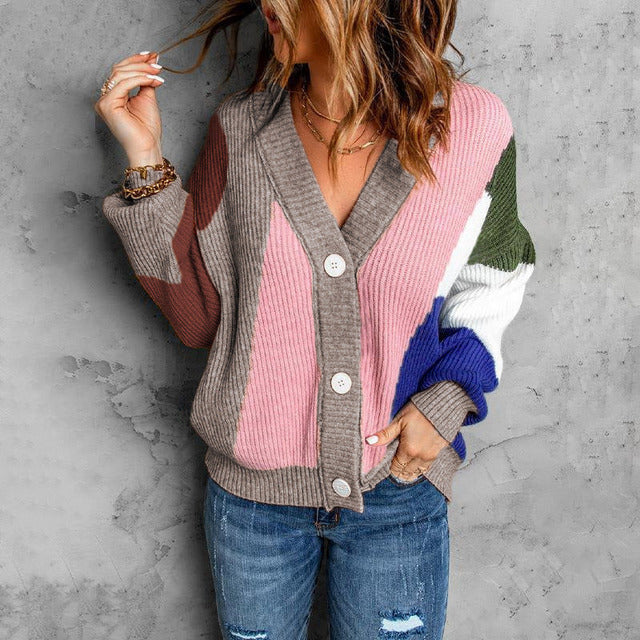 Contrast Color Knitted Cardigan