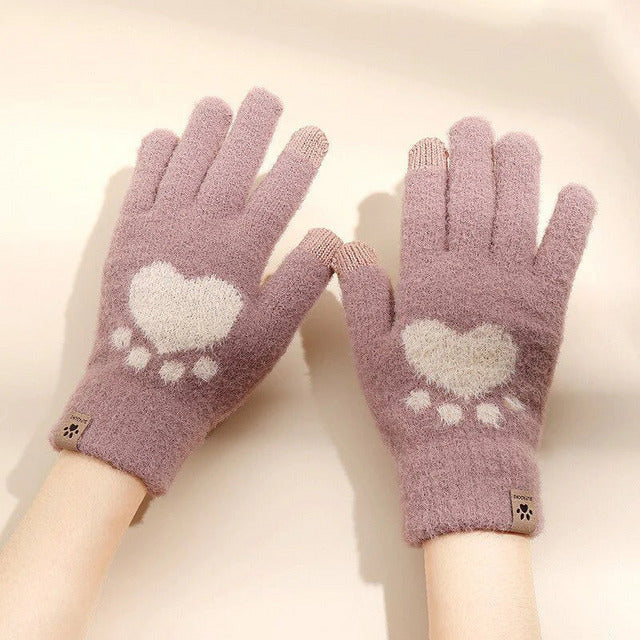 Cat Paw Print Warm Gloves