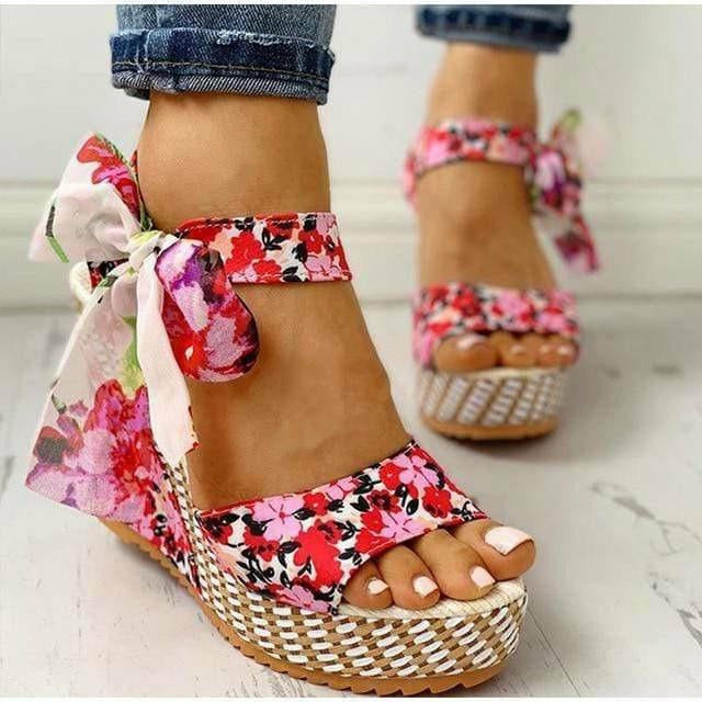 Summer Wedge Floral Bowknot Platform Bohemia High Heel Sandals