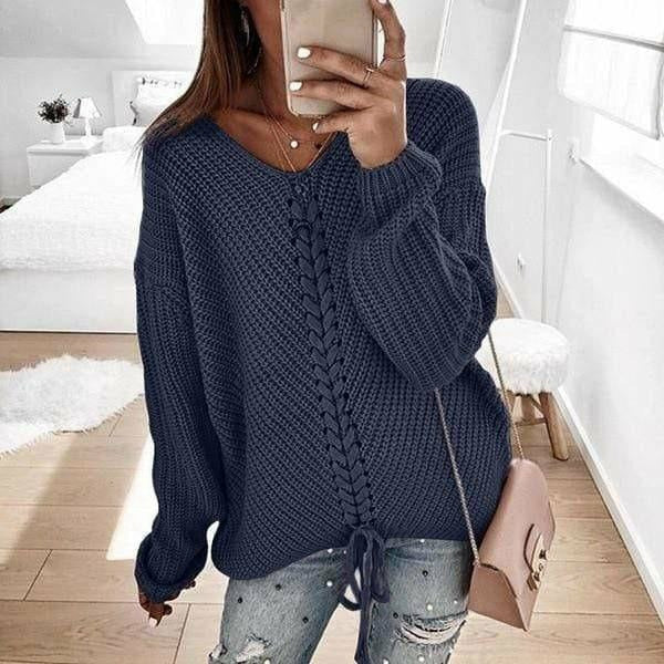 Fashionvince Sweaters Navy Blue / L Loose Knit Top Sweater