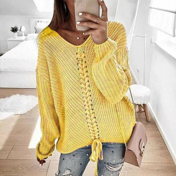Fashionvince Sweaters Yellow / S Loose Knit Top Sweater