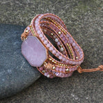 Pink Quartz Leather Wrap Bracelet