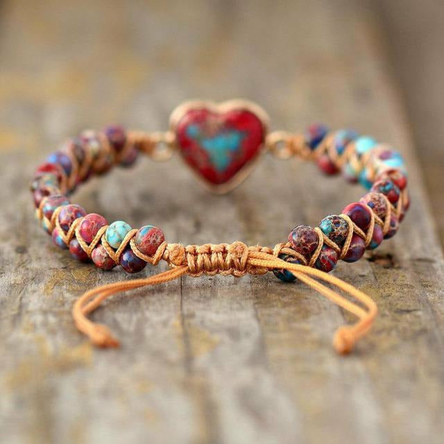 Handmade Natural Stone Heart Charm Bracelet