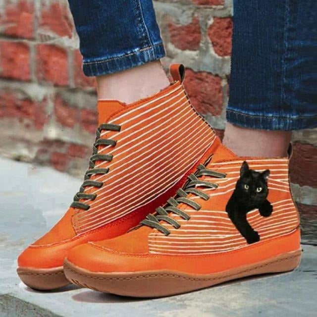 Cat Print Flat Boots