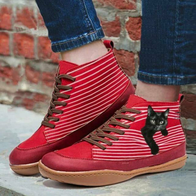 Cat Print Flat Boots