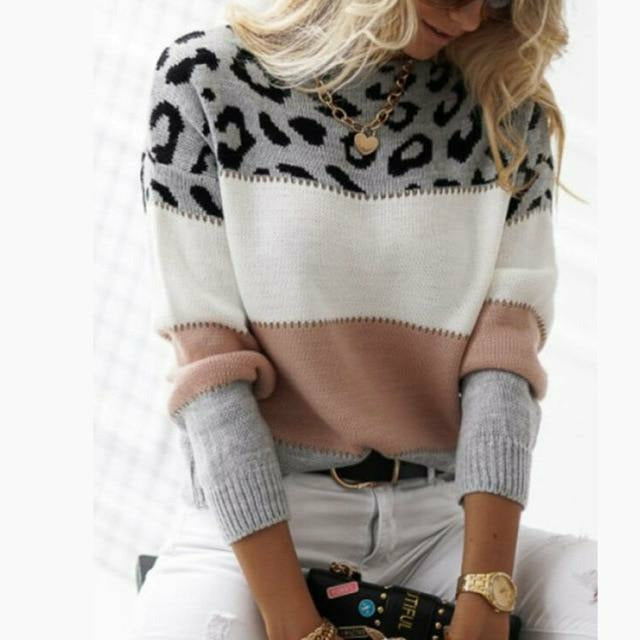 Casual Leopard Patchwork Sweater