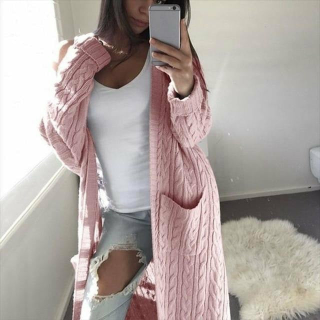Roawell Coats Pink / XL Casual Knitted Long Cardigan