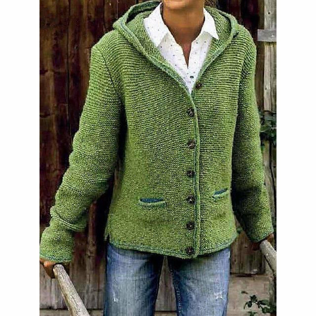 Roawell Green / S Hooded Long Sleeve Knitted Coat